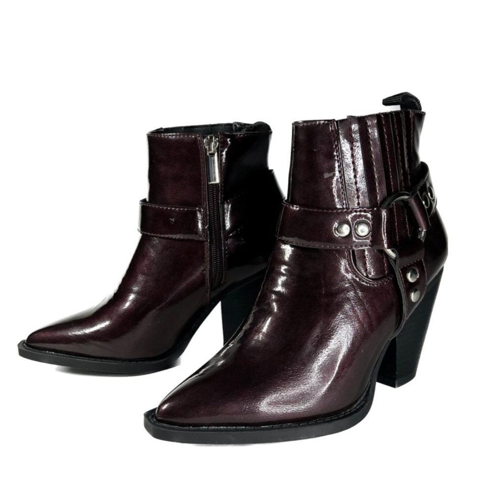 Fashion Nova Saddle Up Bootie - Burgundy